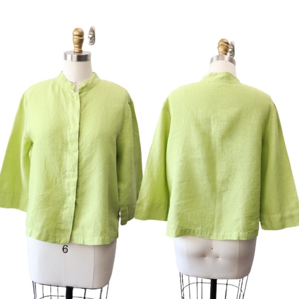Bryn Walker Lime Green Linen Button Front Top Size Small